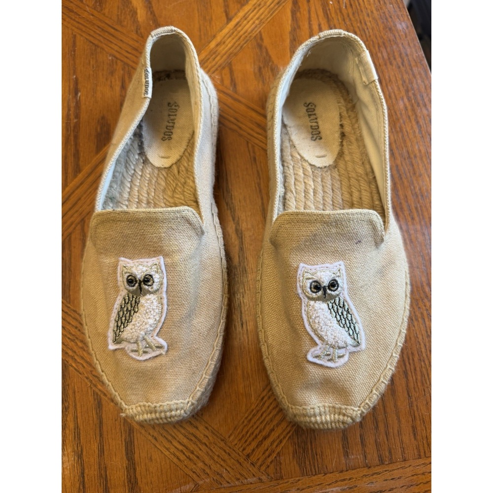 Soludos Womens Flat Smoking Slipper Size 7.5 Gilded Owl braided jute sole